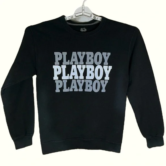 Playboy Sweatshirt Women Crew Neck Long Sleeve Black Gray White Logo Size Small - Picture 16 of 16